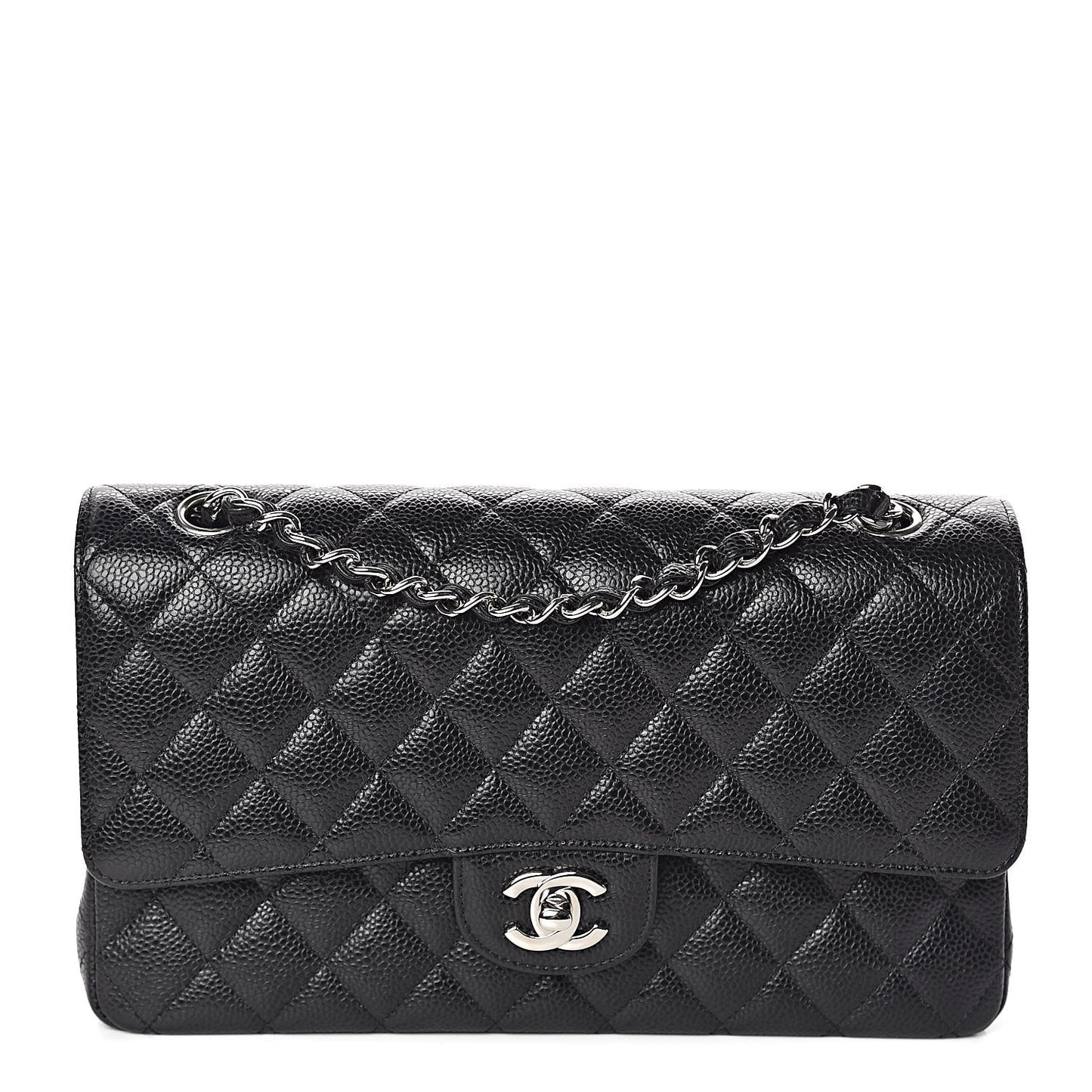 Caviar Quilted Medium Double Flap Black