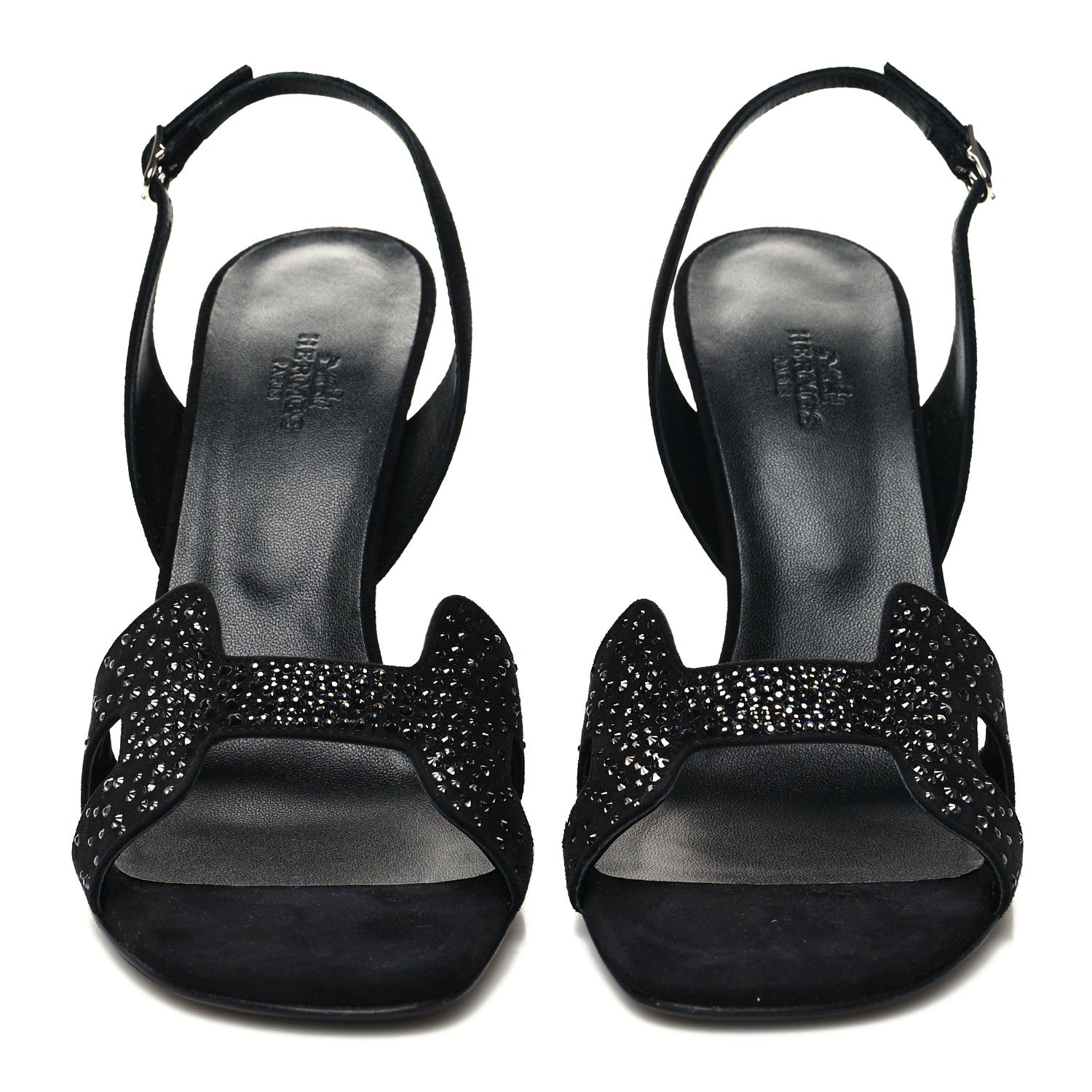Hermes Suede Goatskin Crystal Ella 105 Sandal 39 Black 2 of 8