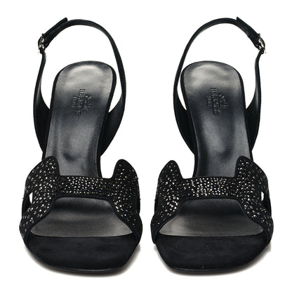 Hermes Suede Goatskin Crystal Ella 105 Sandal 39 Black 2 of 8