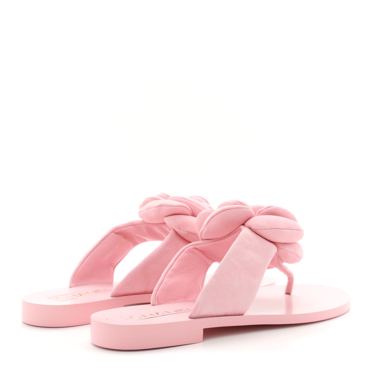 Chanel Suede Pearl Camellia Thong Sandals 37 Light Pink 5 of 10