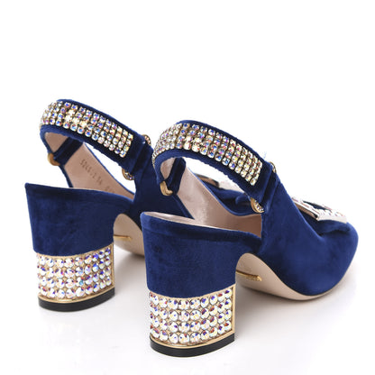 Gucci Velvet Crystal Square G Madelyn Slingbacks 36 Cobalt Blue 4 of 9