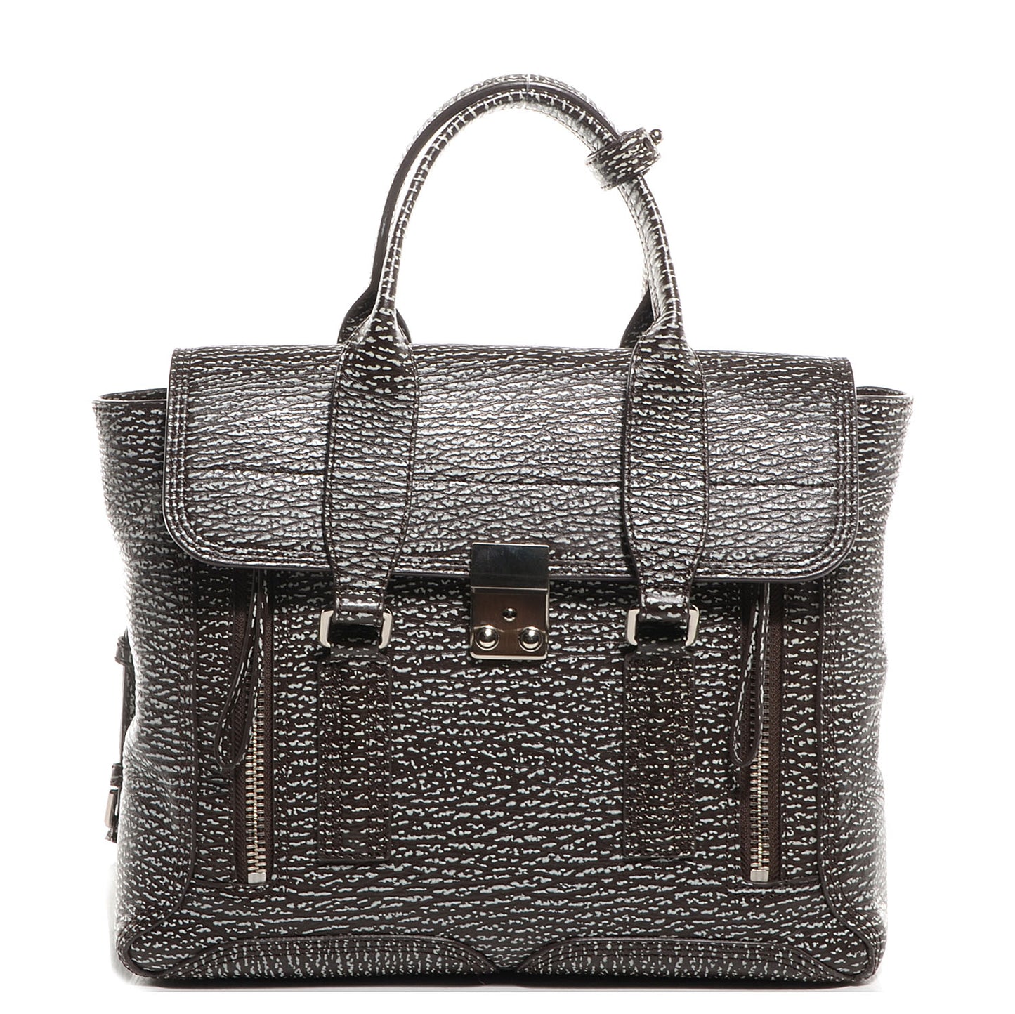 3.1 Shark Embossed Leather Medium Pashli Satchel Brown and White