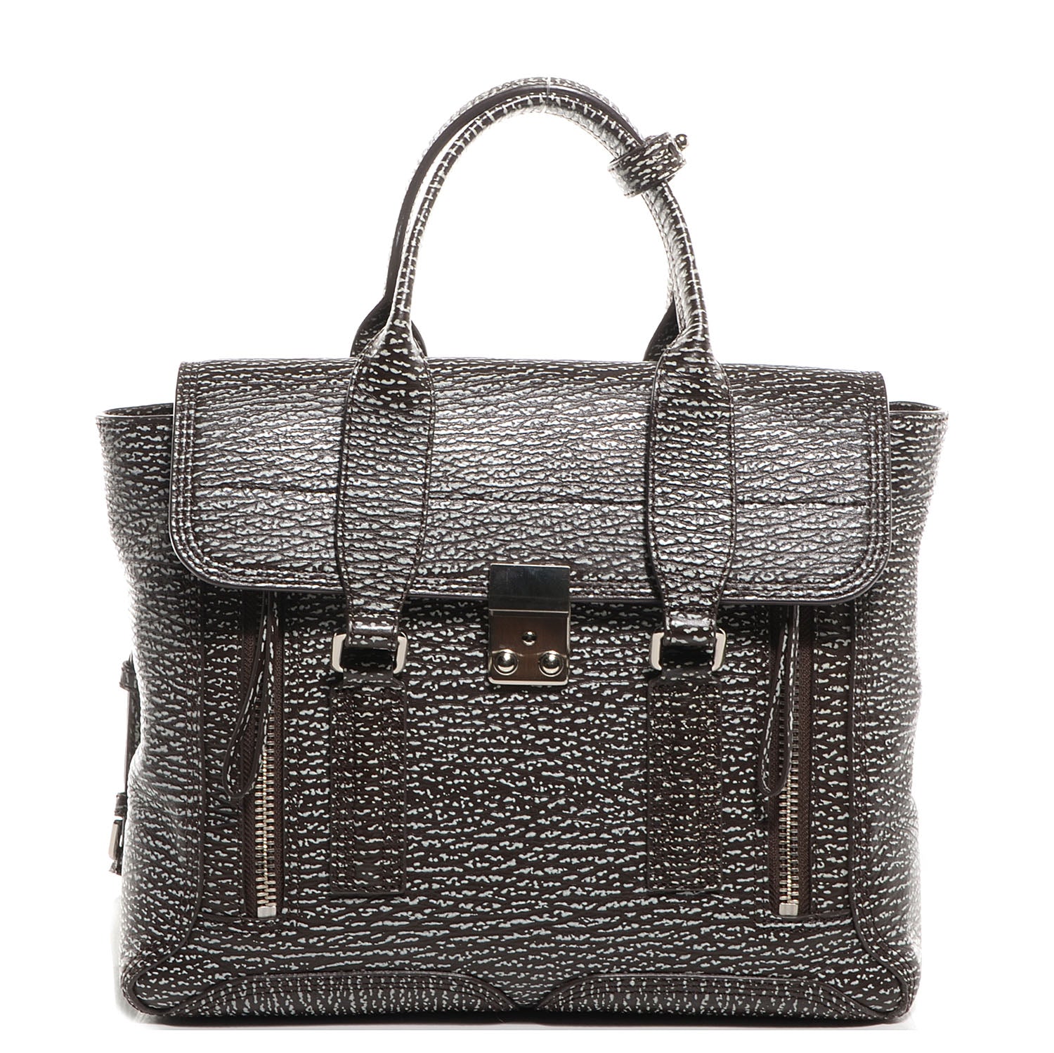 3.1 Phillip Lim 3.1 Shark Embossed Leather Medium Pashli Satchel Brown and White 1 of 13