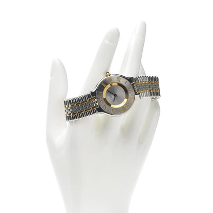 Cartier Stainless Steel 18K Yellow Gold 31mm Must De 21 Bullet Link Quartz Watch 2 of 7