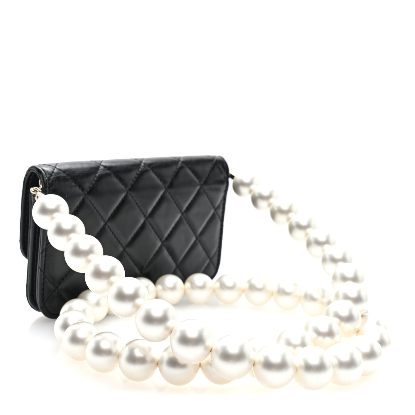 Calfskin Quilted Maxi Pearls Clutch With Chain Black