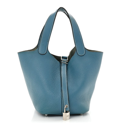Hermes Taurillon Clemence Picotin Lock 18 PM Blue Jean 1 of 13
