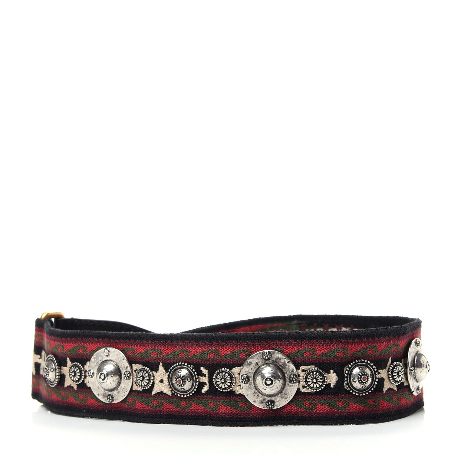 Christian Dior Canvas Embroidered Studded Bohemian Shoulder Strap Red 2 of 3