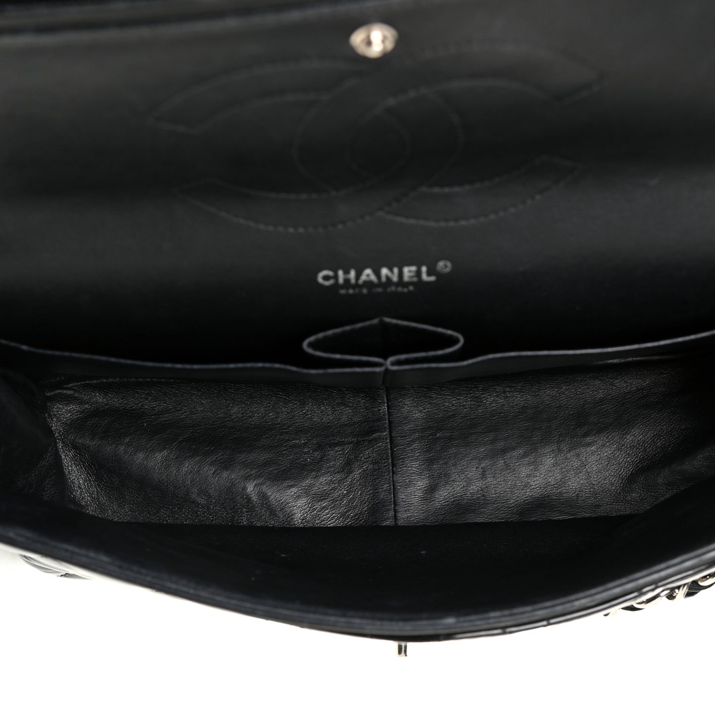 Patent Quilted Jumbo Double Flap Black