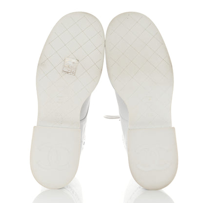 Chanel Lambskin Quilted Lace Up Combat Boots 36.5 White 5 of 9