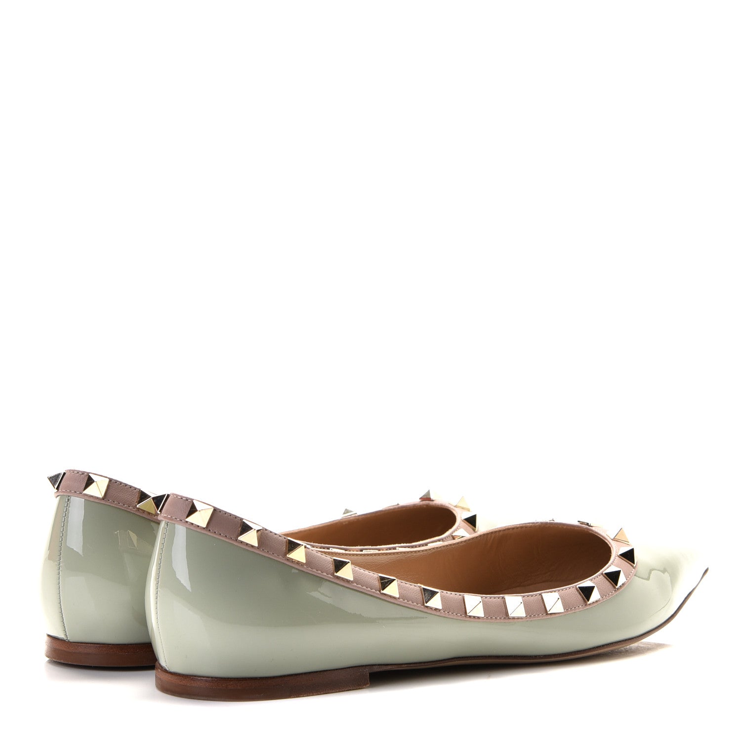 Valentino Garavani Patent Nappa Rockstud Ballerina Flats 40 Green Tea Sorbet Poudre 3 of 13