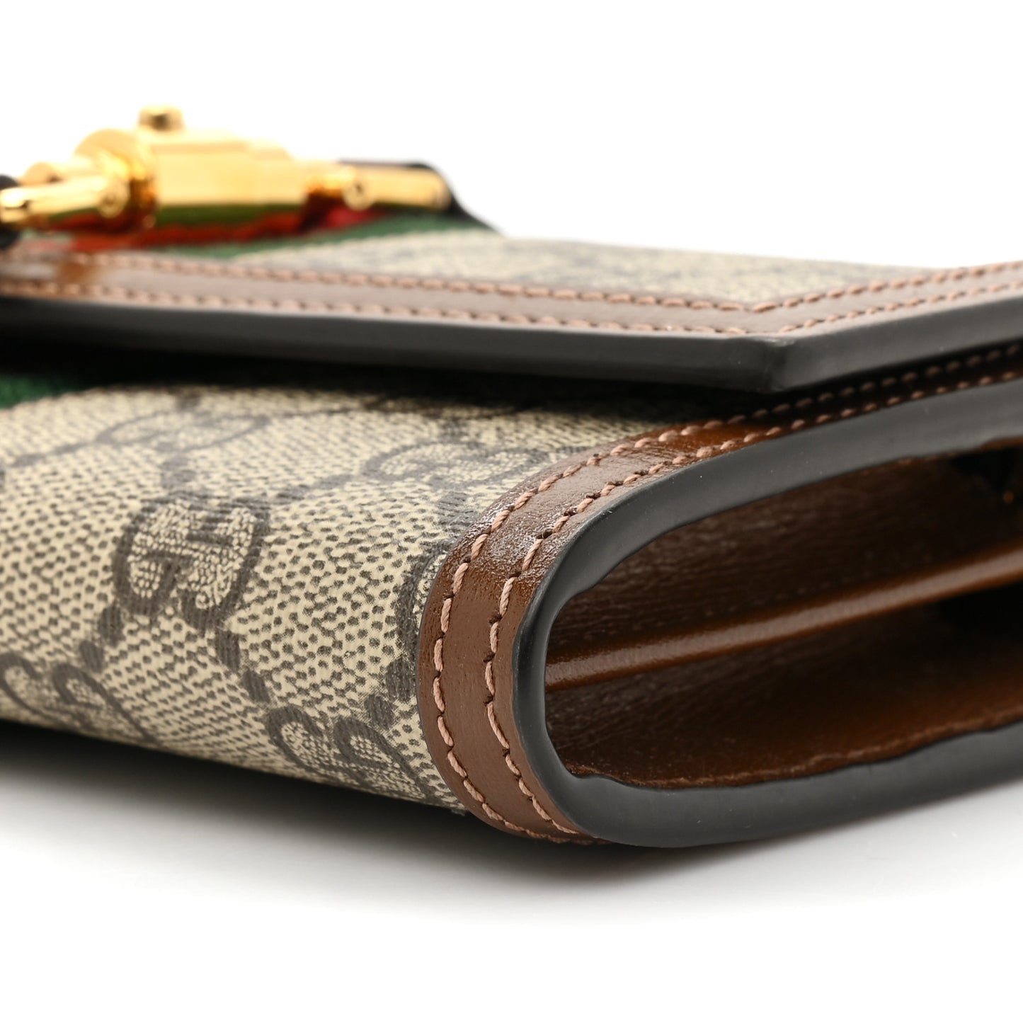 GG Supreme Monogram Azalea Calfskin Web Jackie 1961 Chain Wallet Beige Ebony Brown Sugar