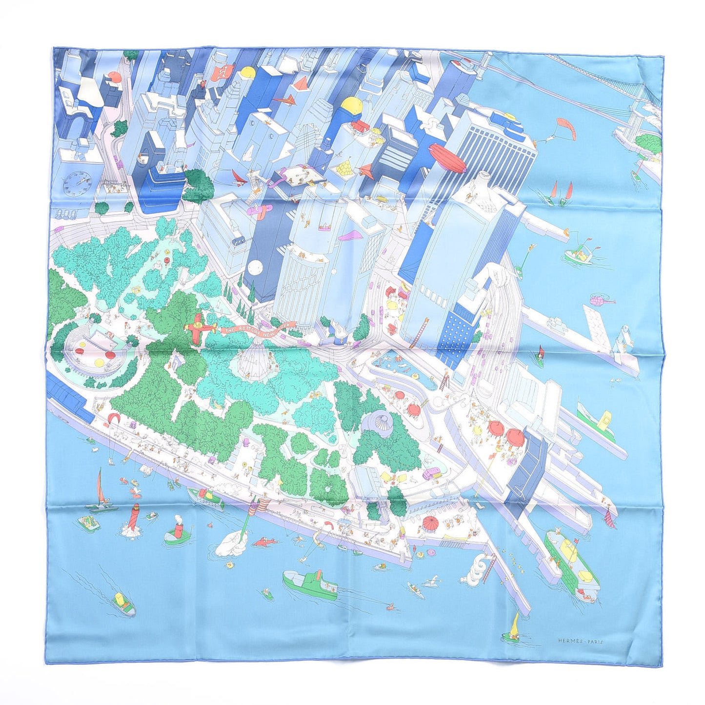 Silk The Battery New York Scarf 90 Bleu Vert Rose Pale