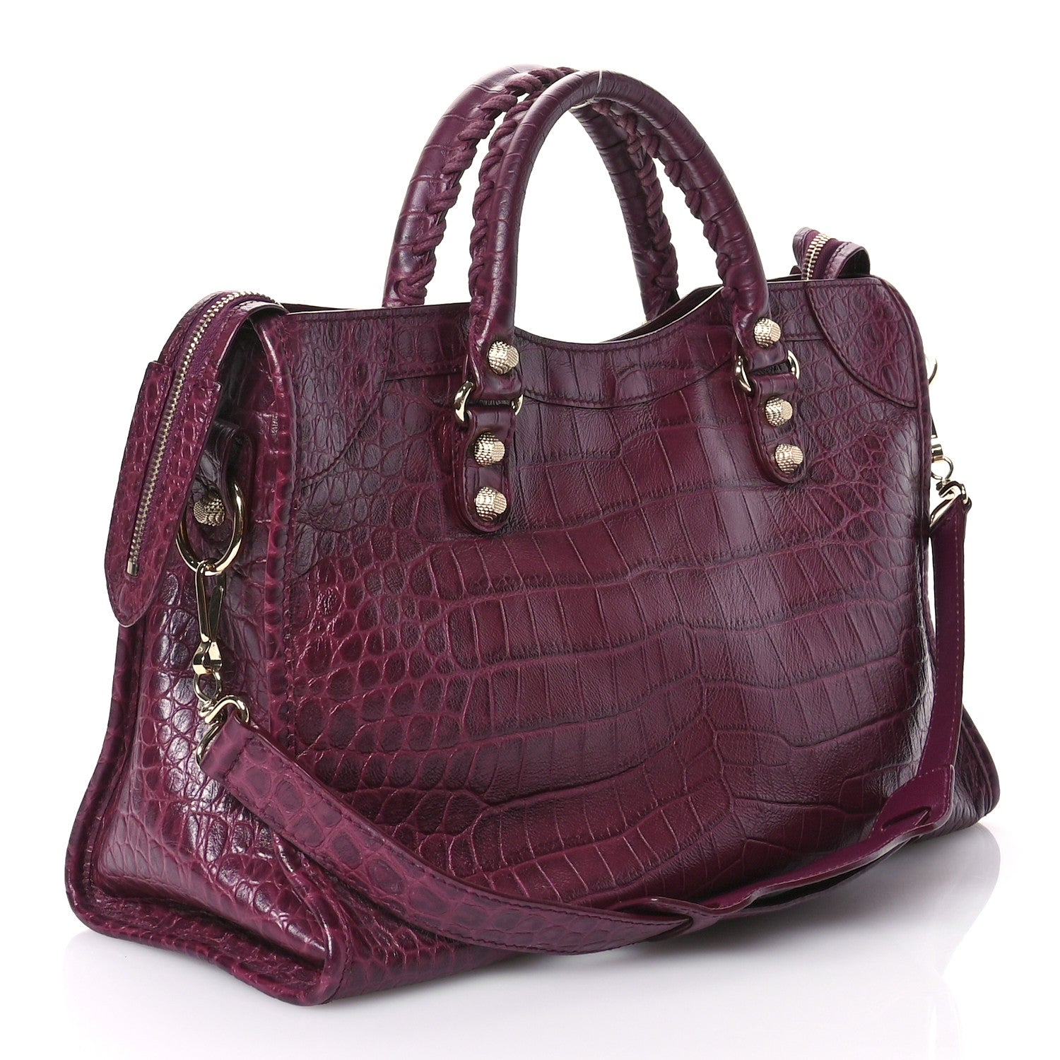 Balenciaga Calfskin Crocodile Embossed Gold Hardware City Violet Prune 4 of 14