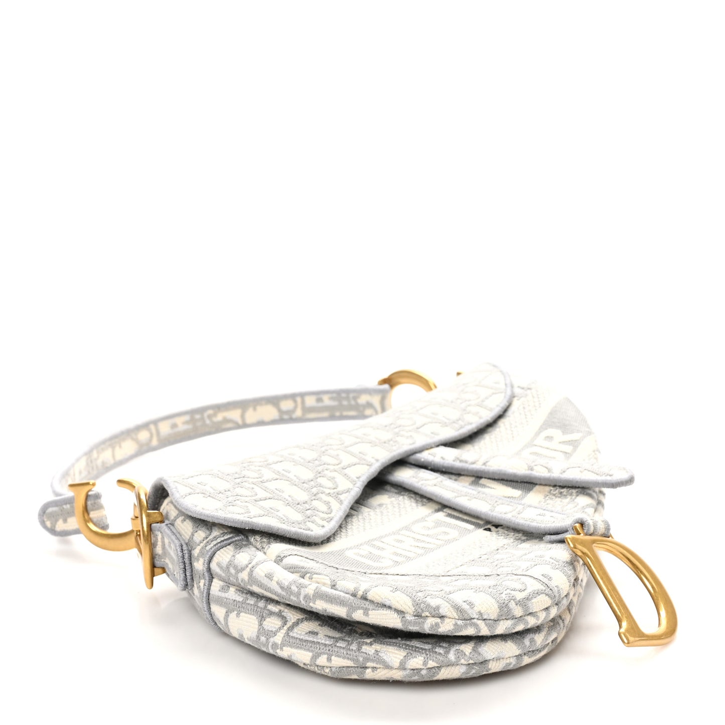 Oblique Embroidered Saddle Bag Gray