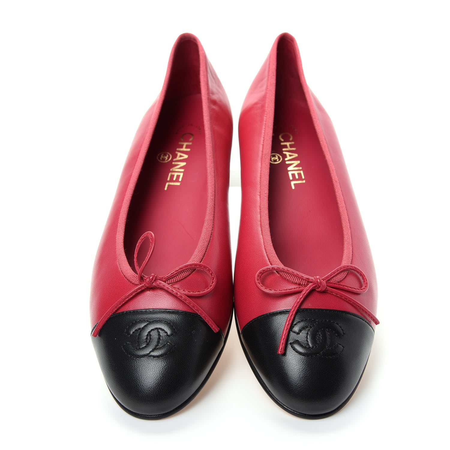 Chanel Lambskin Cap Toe CC Ballerina Flats 39.5 Pink Black 5 of 11