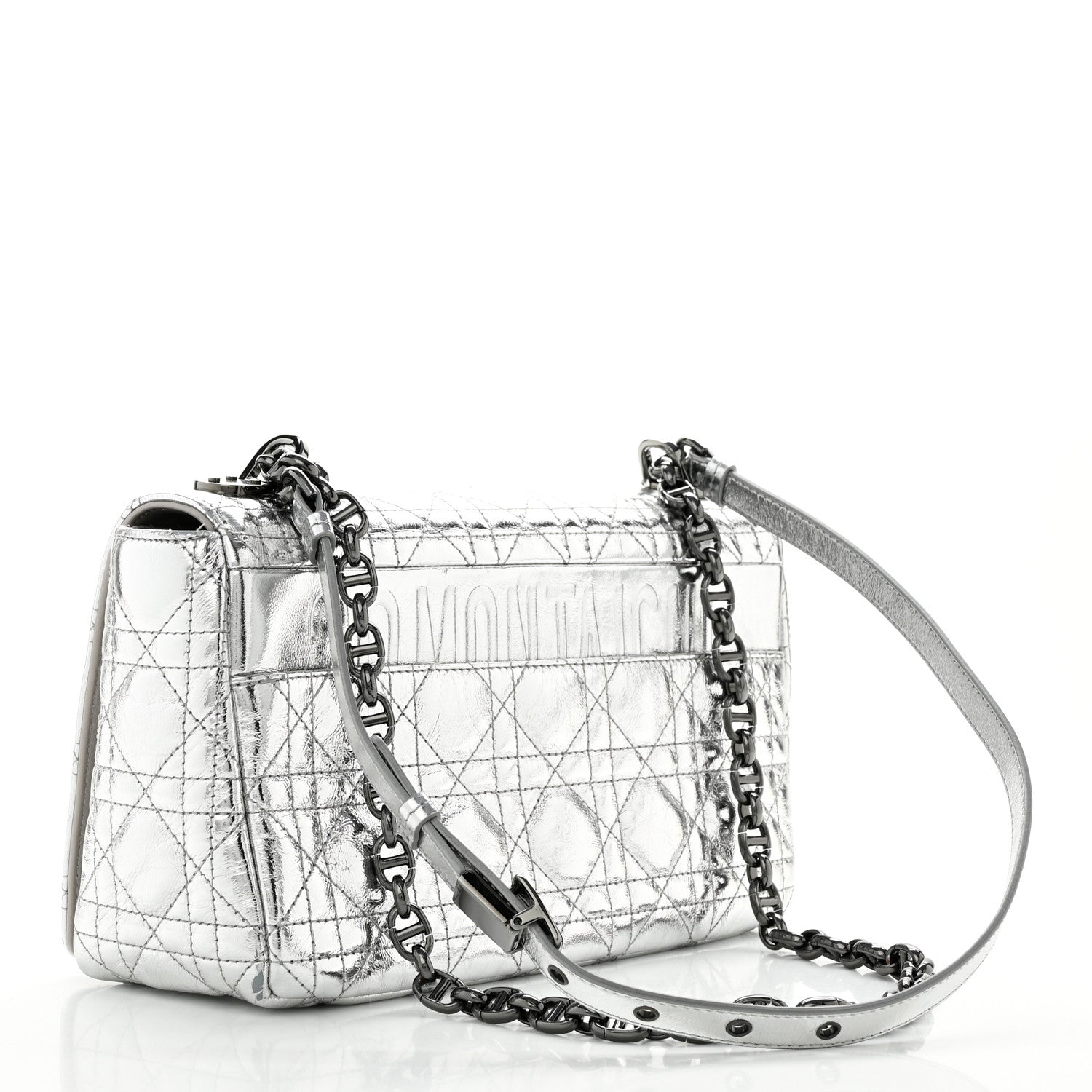 Christian Dior Metallic Calfskin Cannage Medium Caro Bag Argent 3 of 13