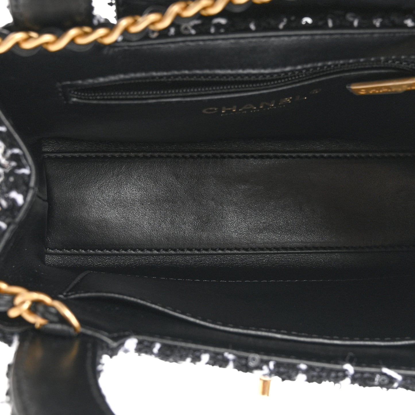 Tweed Quilted Nano Kelly Shopper Black White