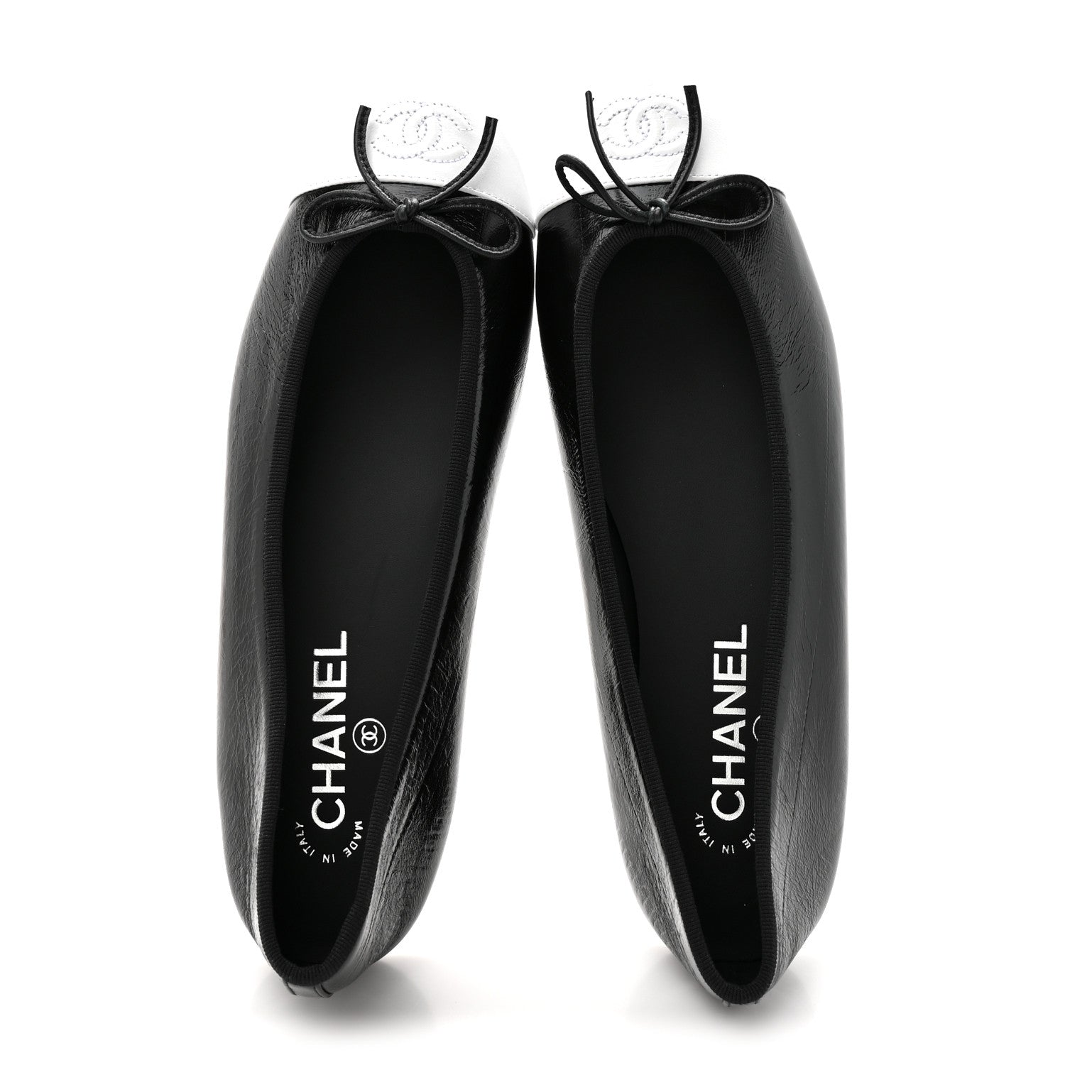 Chanel Crumpled Shiny Lambskin CC Cap Toe Ballerina Flats 40 Black White 2 of 11