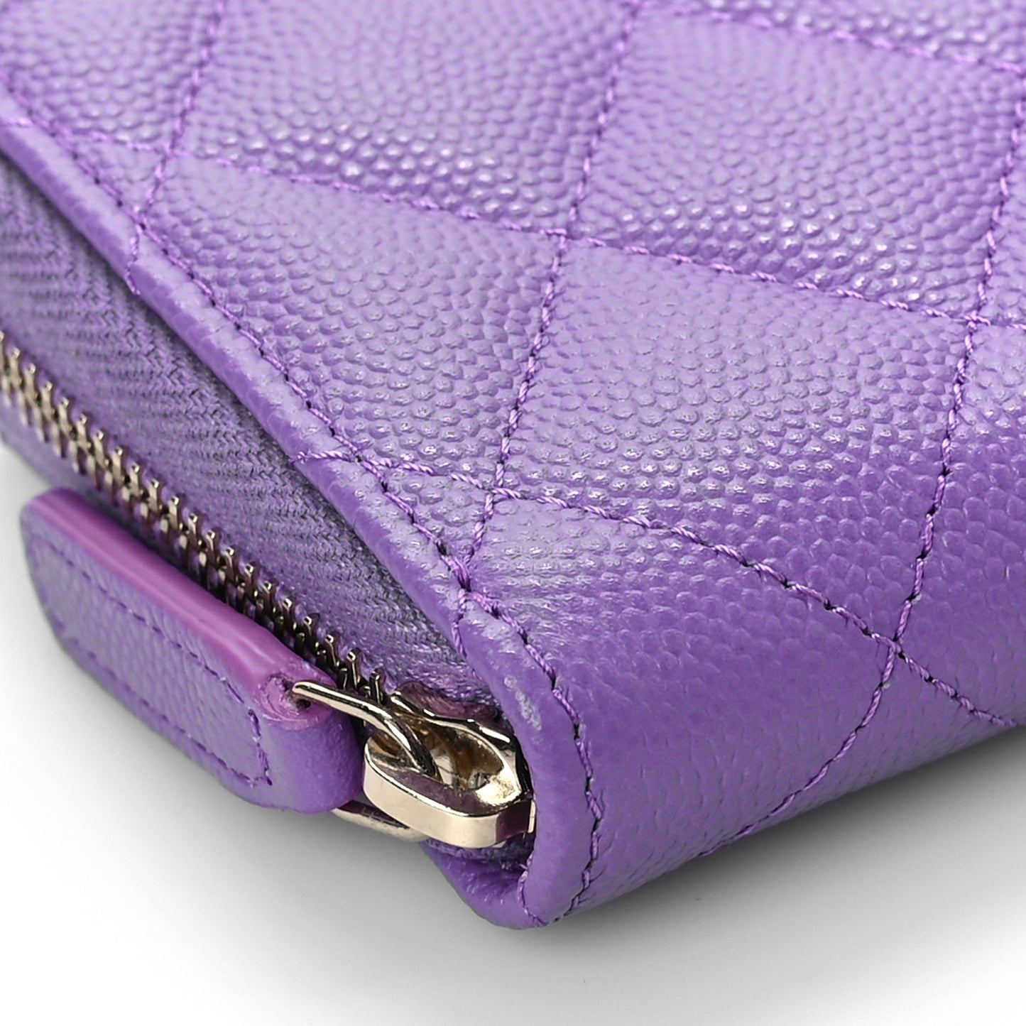 Caviar Quilted Zip Around Coin Purse Wallet Purple