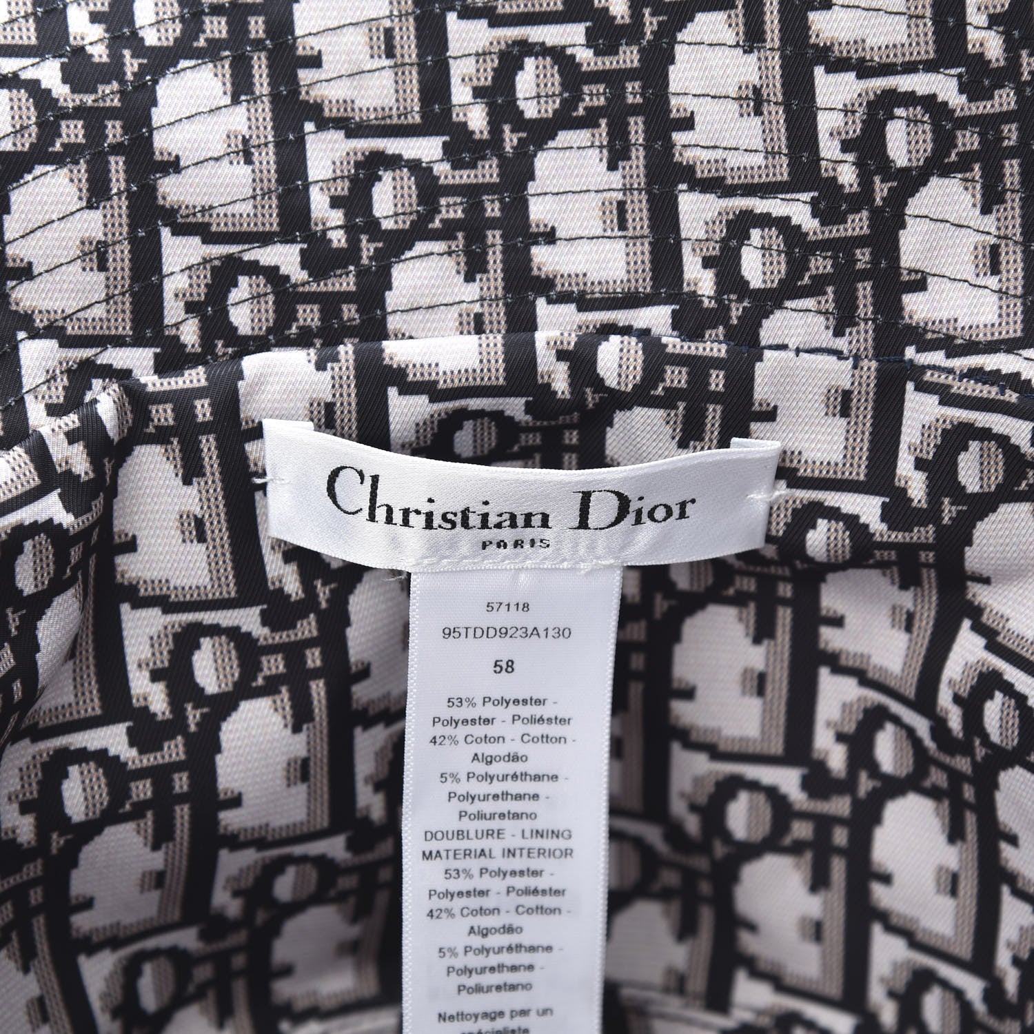 Christian Dior Polyester Cotton Oblique Teddy-D Brim Bucket Hat 58 Black 6 of 7