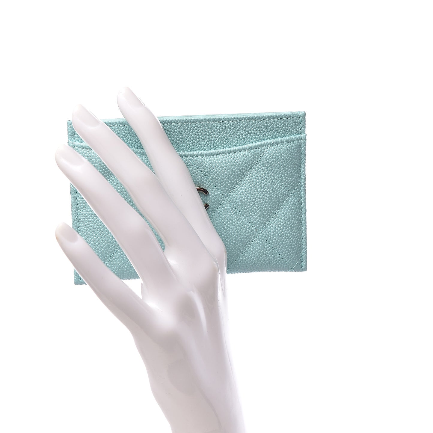 Caviar Quilted Card Holder Light Blue