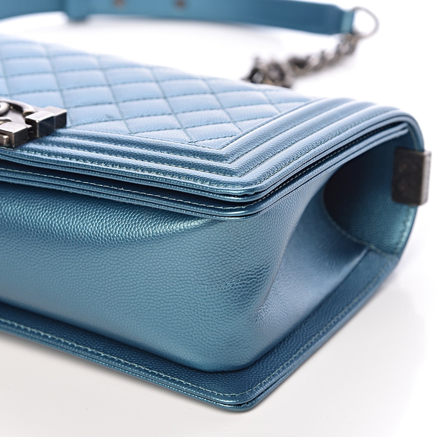 Chanel Metallic Caviar Quilted Medium Boy Flap Turquoise 9 of 11