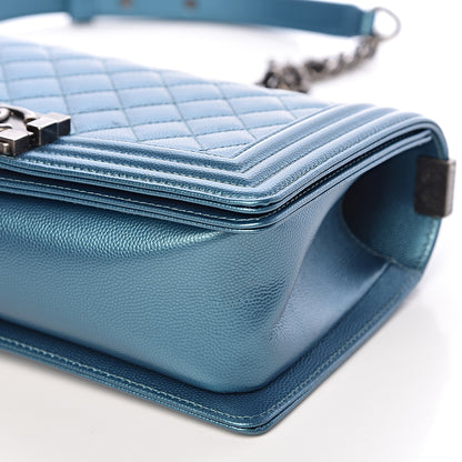 Chanel Metallic Caviar Quilted Medium Boy Flap Turquoise 9 of 11