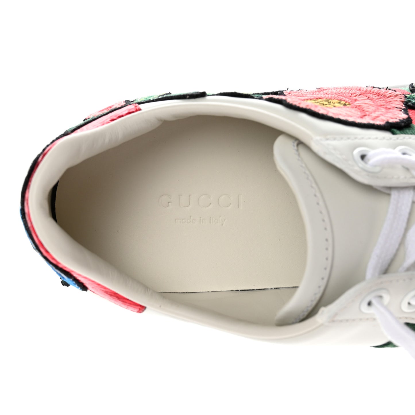 Calfskin Web Floral Embroidered Womens Ace Sneakers 36 White
