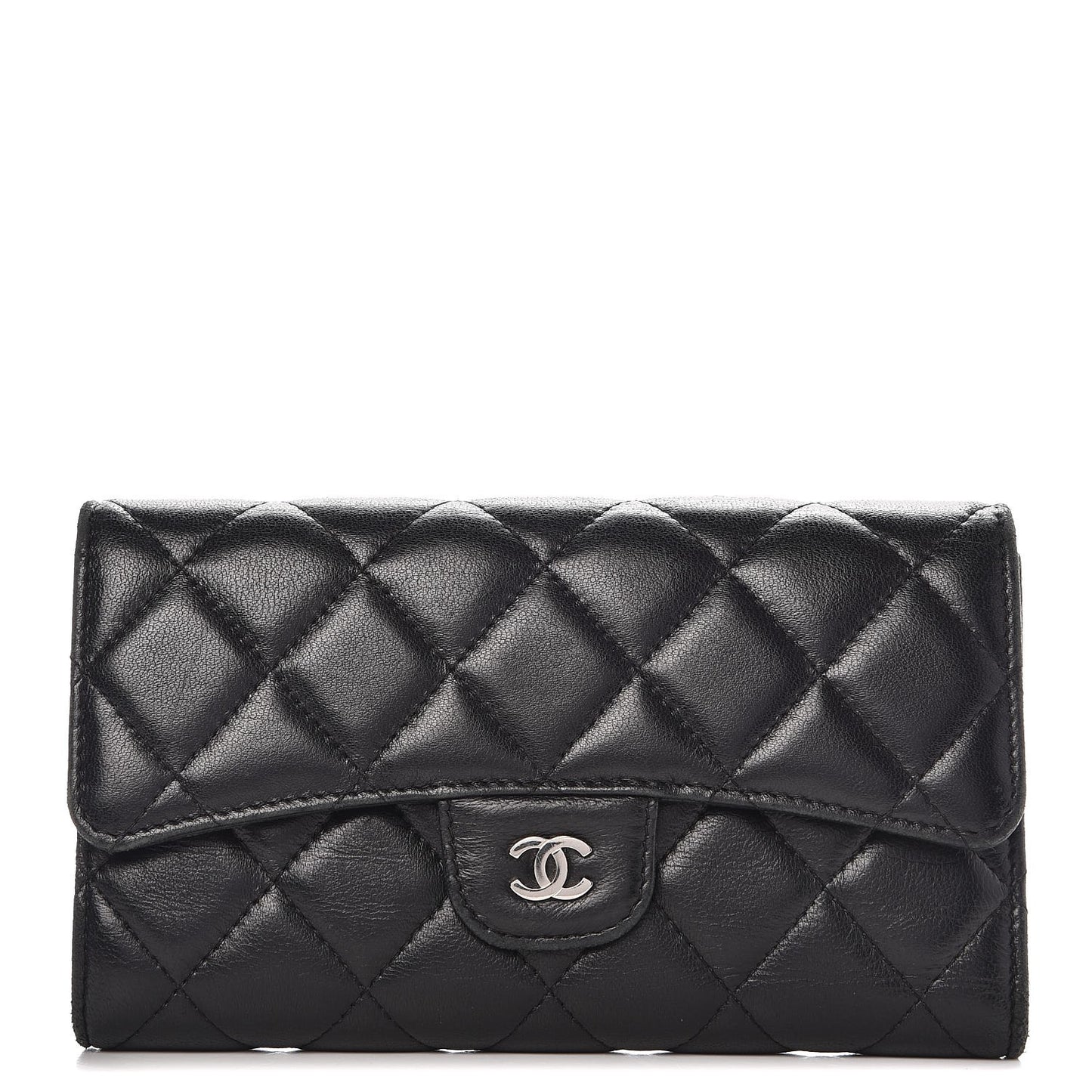 Lambskin Quilted Large Flap Wallet Black