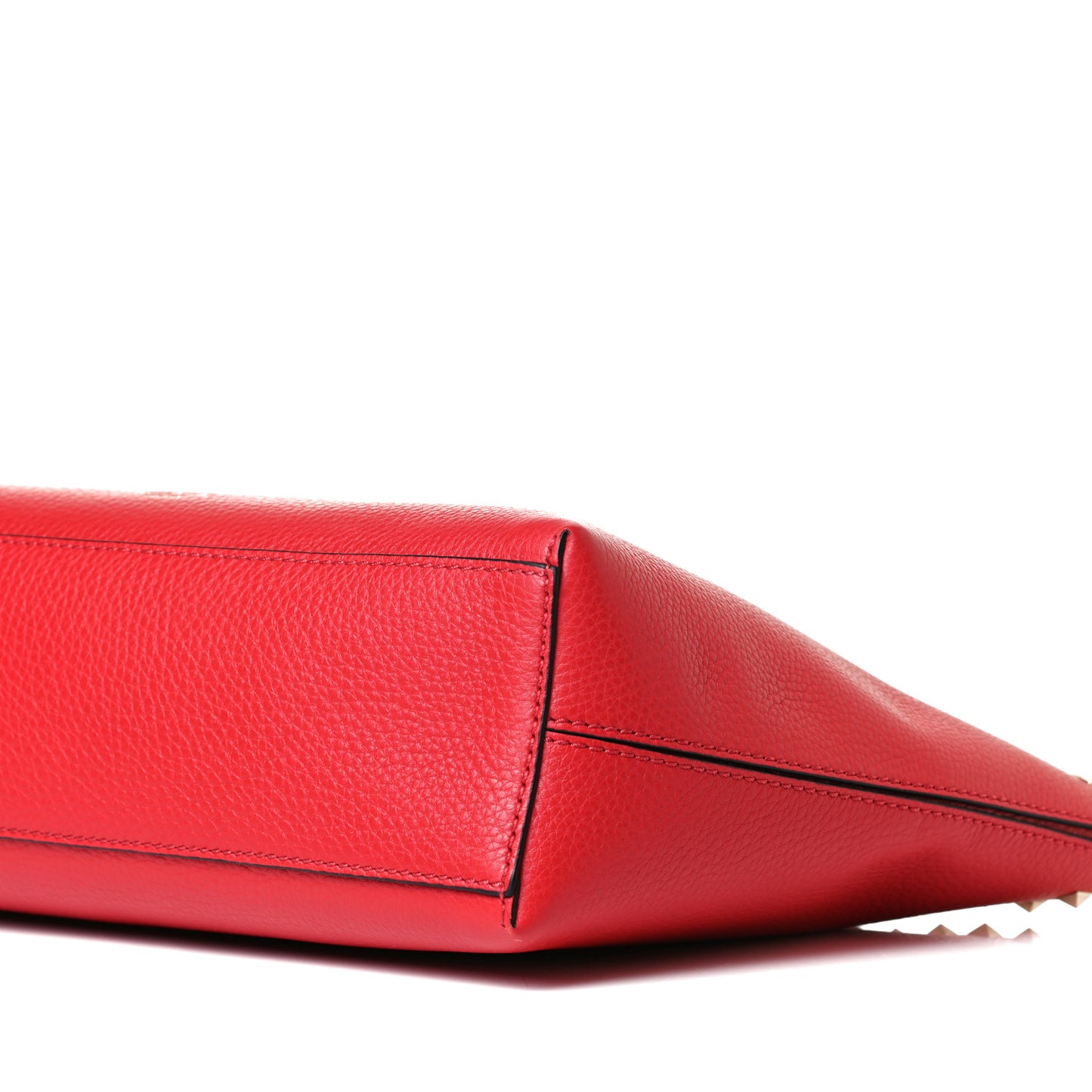 Grained Calfskin Small Rockstud Shoulder Tote Rouge Pur
