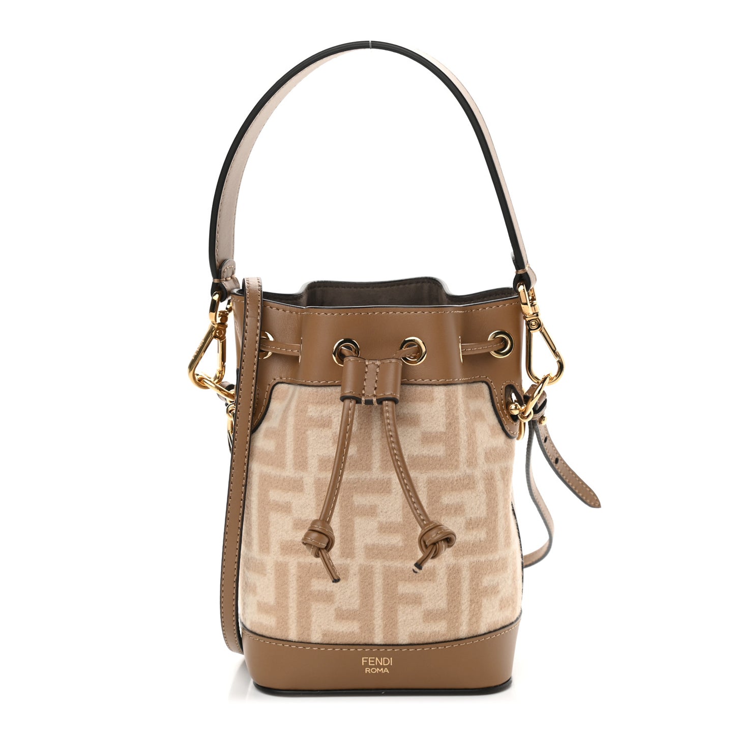 Wool Vitello King FF 1974 Mini Mon Tresor Bucket Bag Beige Cammello Sand