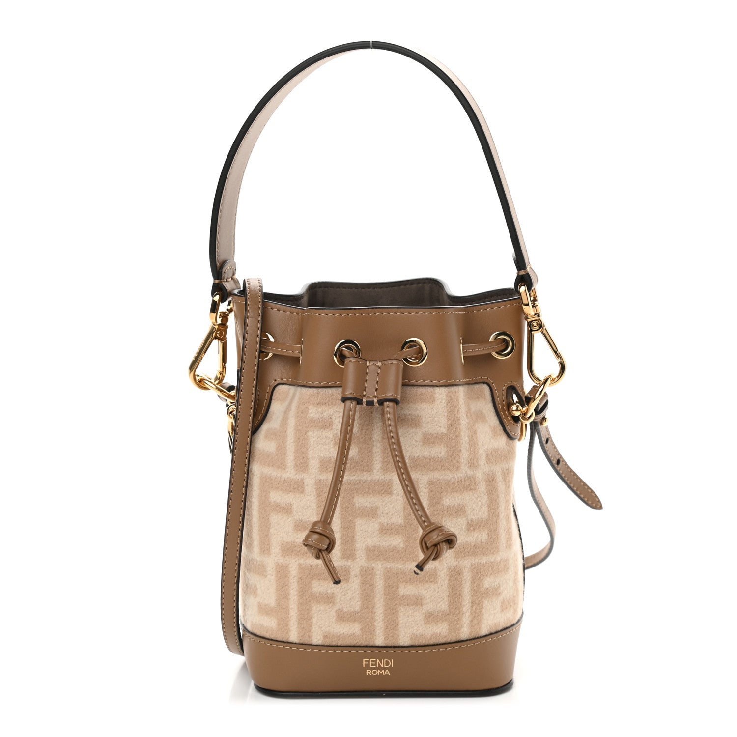 Fendi Wool Vitello King FF 1974 Mini Mon Tresor Bucket Bag Beige Cammello Sand 1 of 9