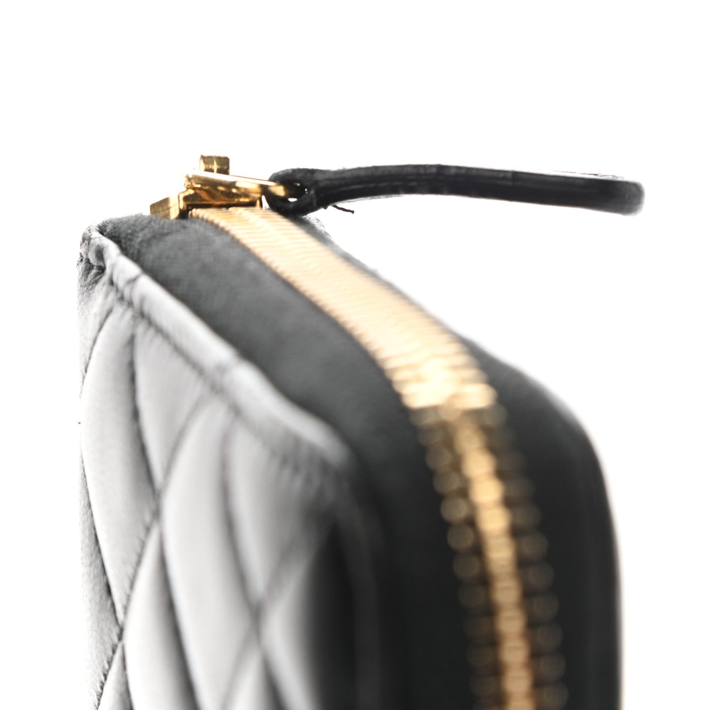 Lambskin Quilted Large Gusset Zip Around Wallet Black