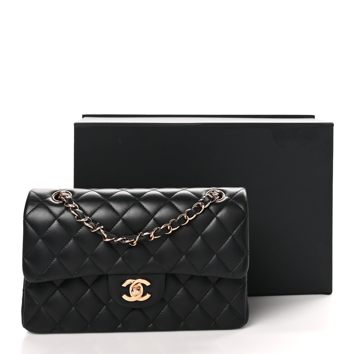 Lambskin Quilted Small Double Flap Black