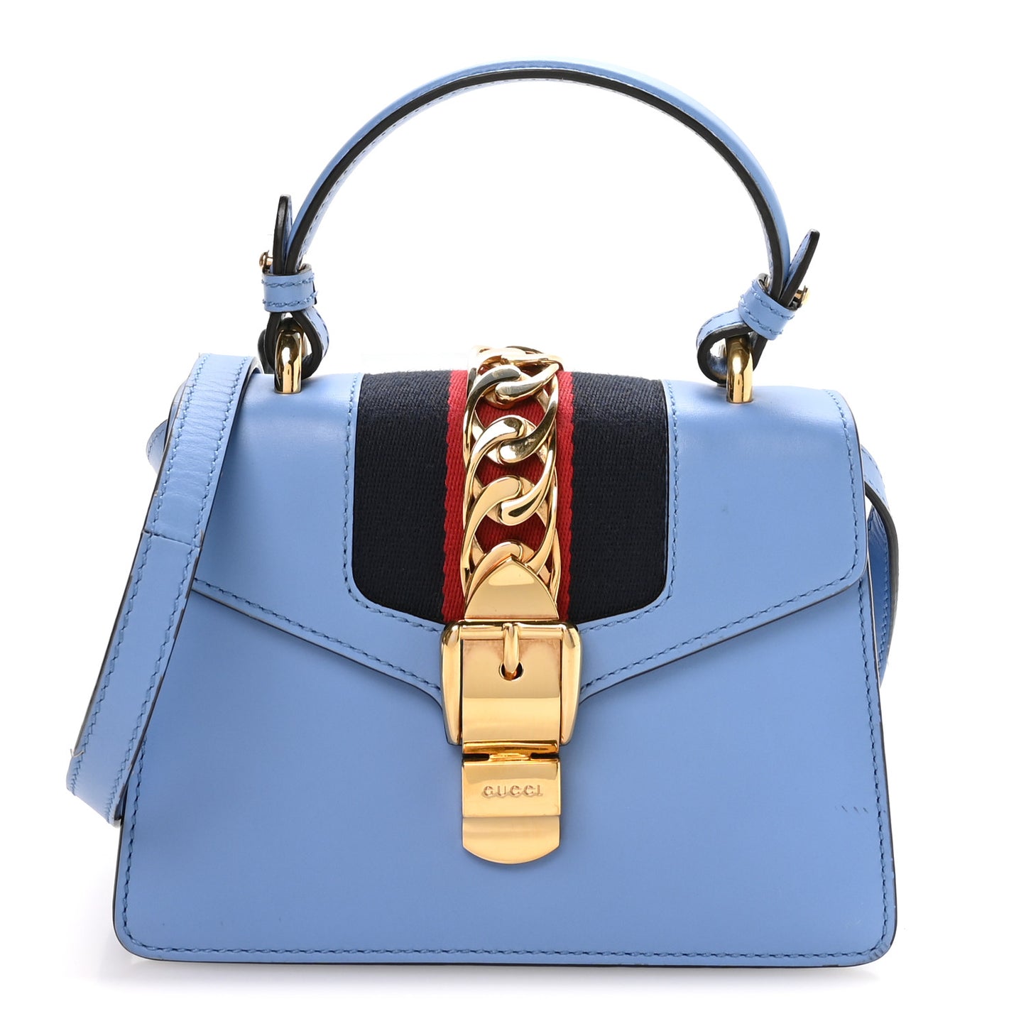 Vitello Fontanella Web Mini Sylvie Top Handle Bag Clear Sky Blue