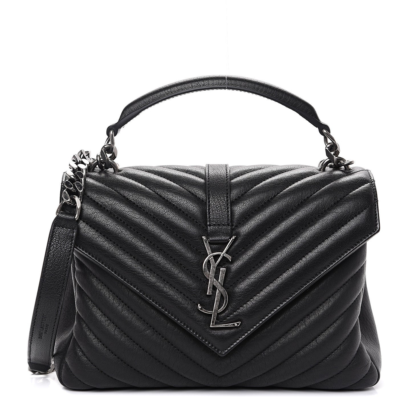 Sheepskin Matelasse Chevron Monogram Medium College Bag Black