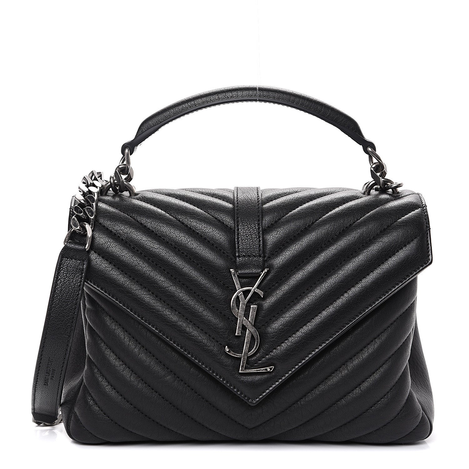 Saint Laurent Sheepskin Matelasse Chevron Monogram Medium College Bag Black 1 of 8
