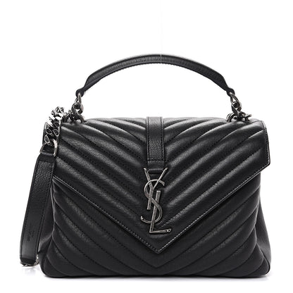 Saint Laurent Sheepskin Matelasse Chevron Monogram Medium College Bag Black 1 of 8
