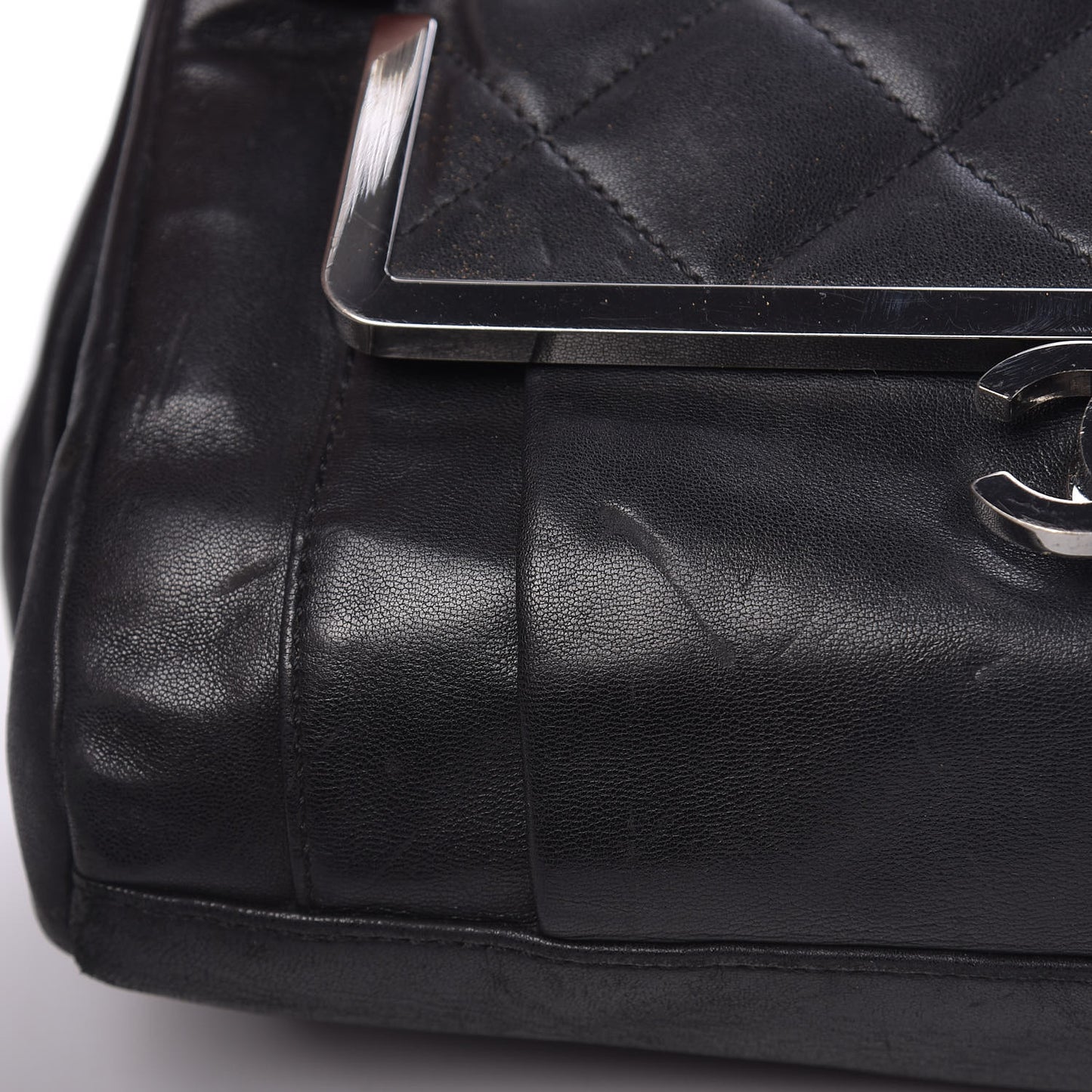 Calfskin Quilted Frame Flap Black