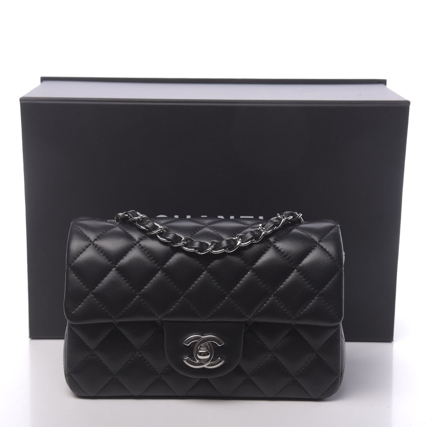 Lambskin Quilted Mini Rectangular Flap Black