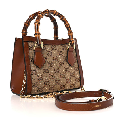 Gucci New Canvas Charisma Calfskin Crystal GG Monogram Mini Diana Tote Bag Camel Ebony 3 of 8