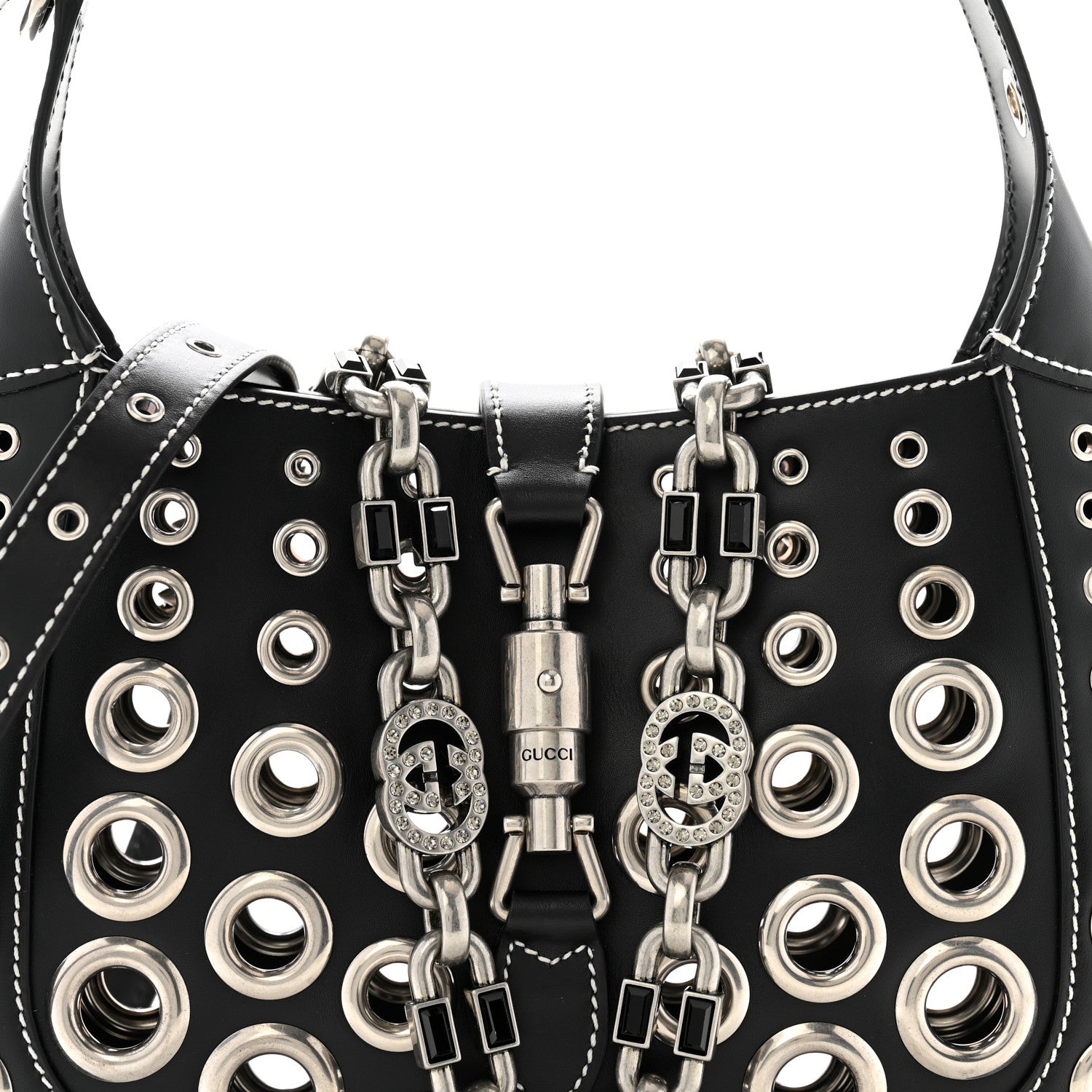 Gucci Calfskin Ha Ha Ha Jackie 1961 Eyelet Hobo Black 9 of 13