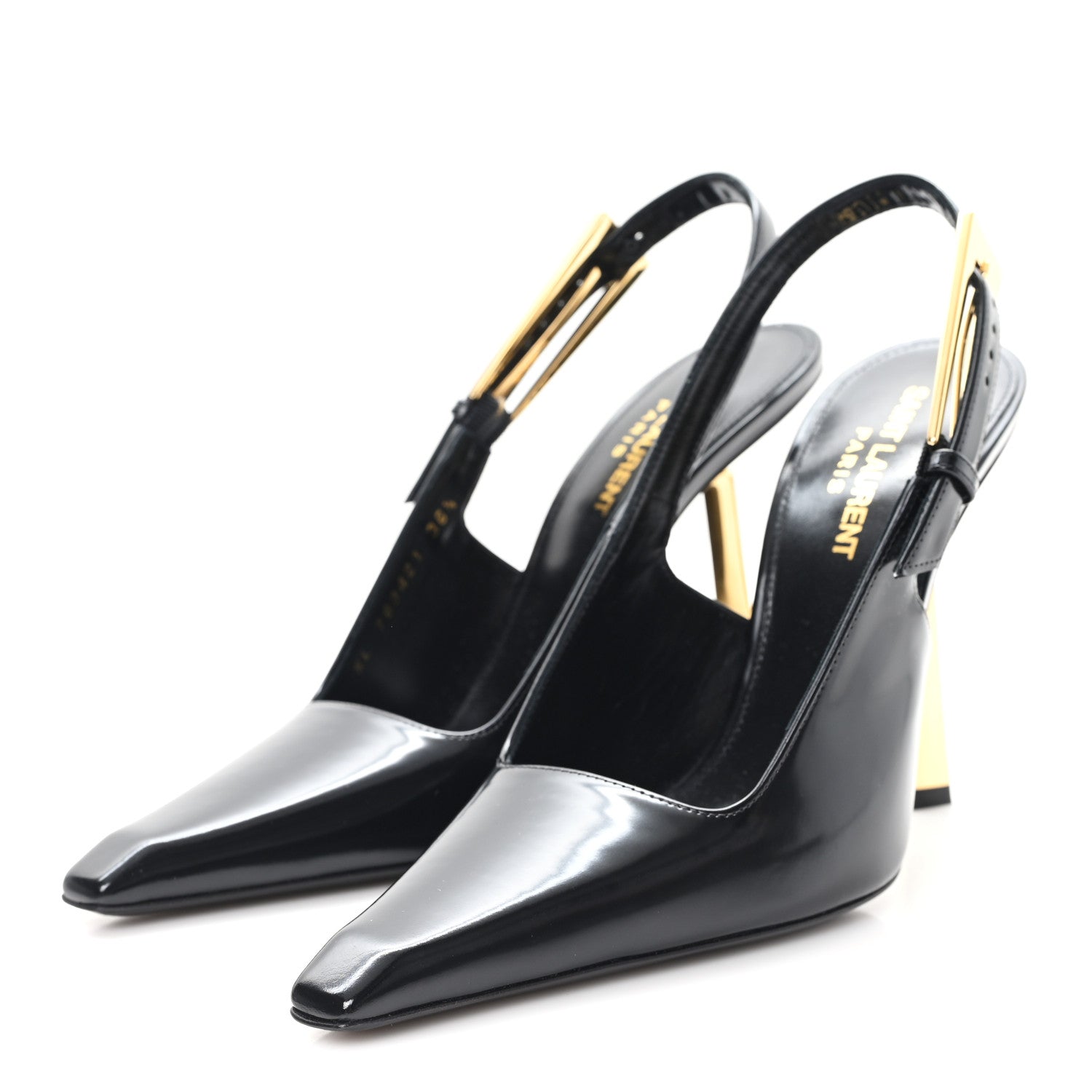 Saint Laurent Glazed Calfskin Lee 110 Slingback Pumps 36.5 Black 4 of 10