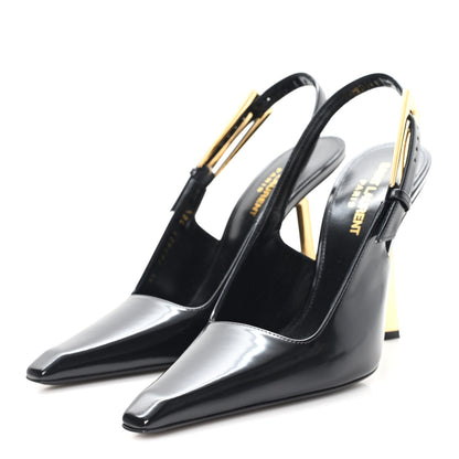 Saint Laurent Glazed Calfskin Lee 110 Slingback Pumps 36.5 Black 4 of 10