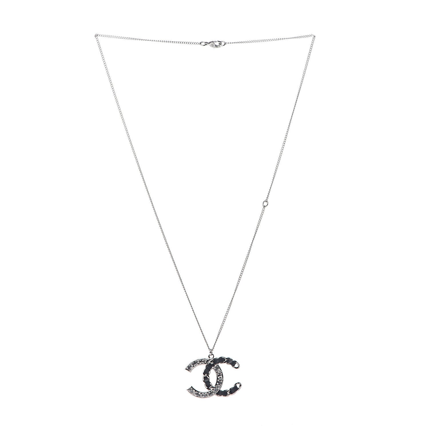 Chanel Lambskin Baguette Crystal CC Necklace Black Silver 2 of 3