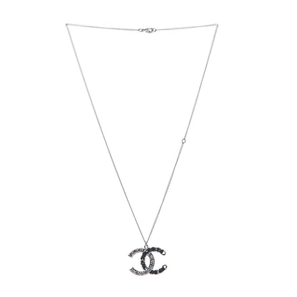 Chanel Lambskin Baguette Crystal CC Necklace Black Silver 2 of 3