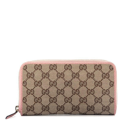 Gucci Monogram Dollar Calfskin Zip Around Wallet Beige Ebony Soft Pink 1 of 7
