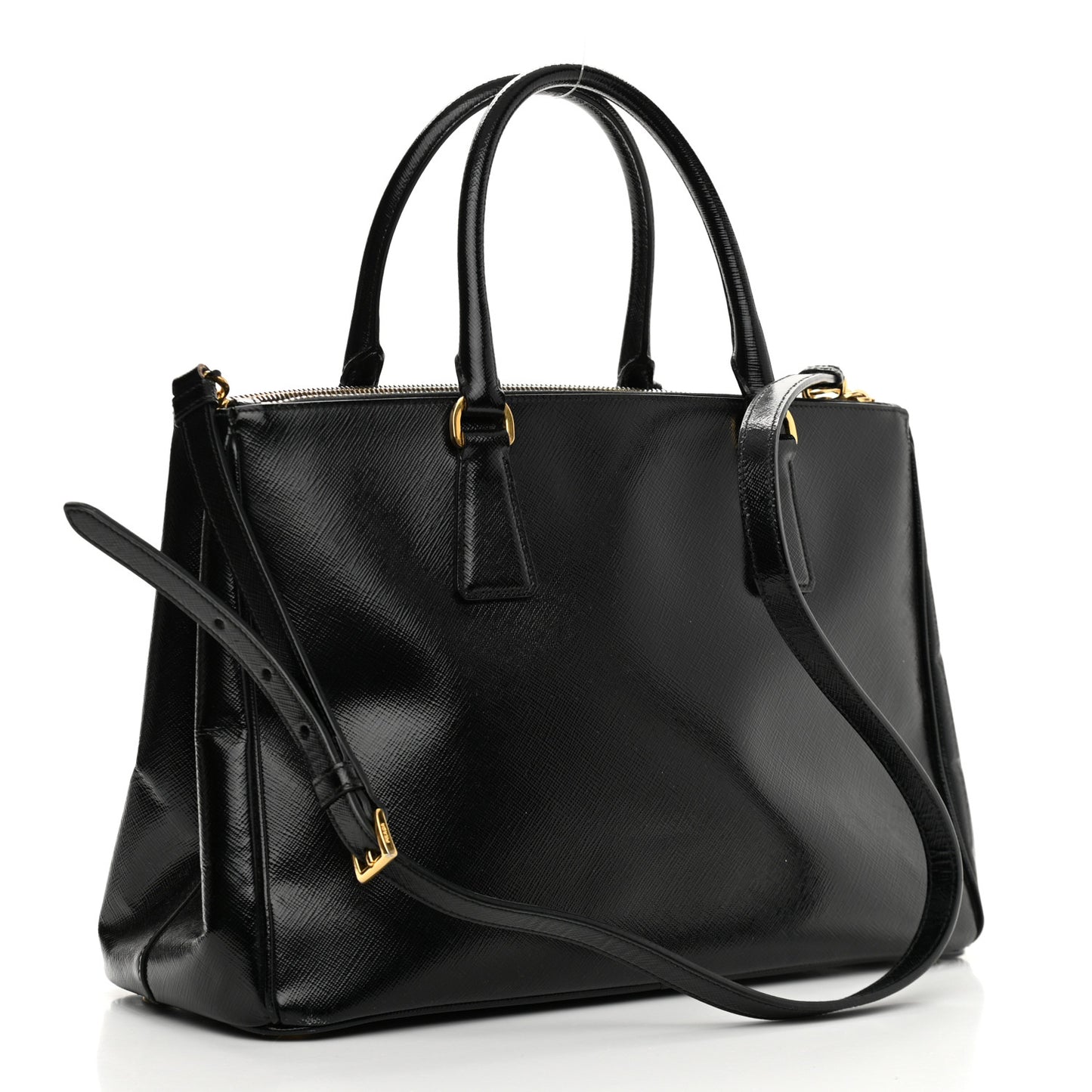 Saffiano Vernice Medium Double Zip Tote Black
