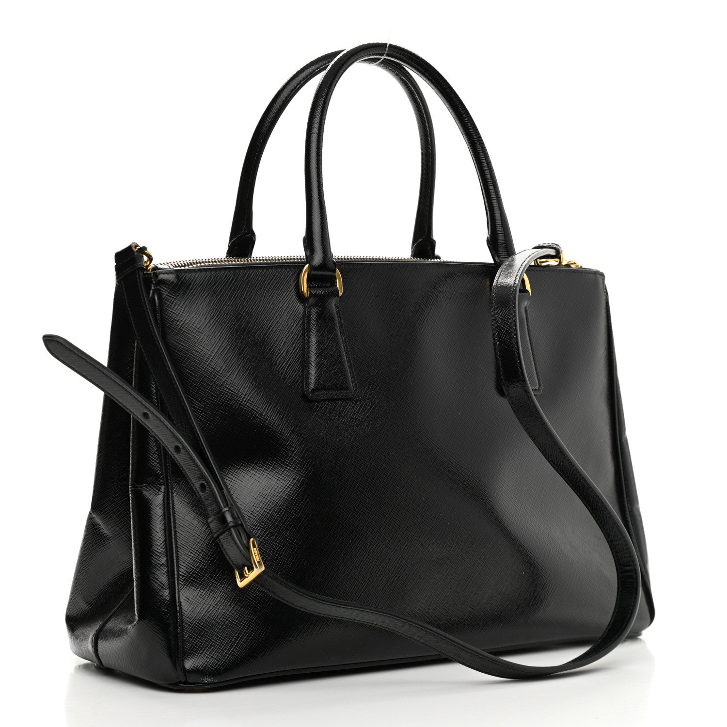 Prada Saffiano Vernice Medium Double Zip Tote Black 3 of 12