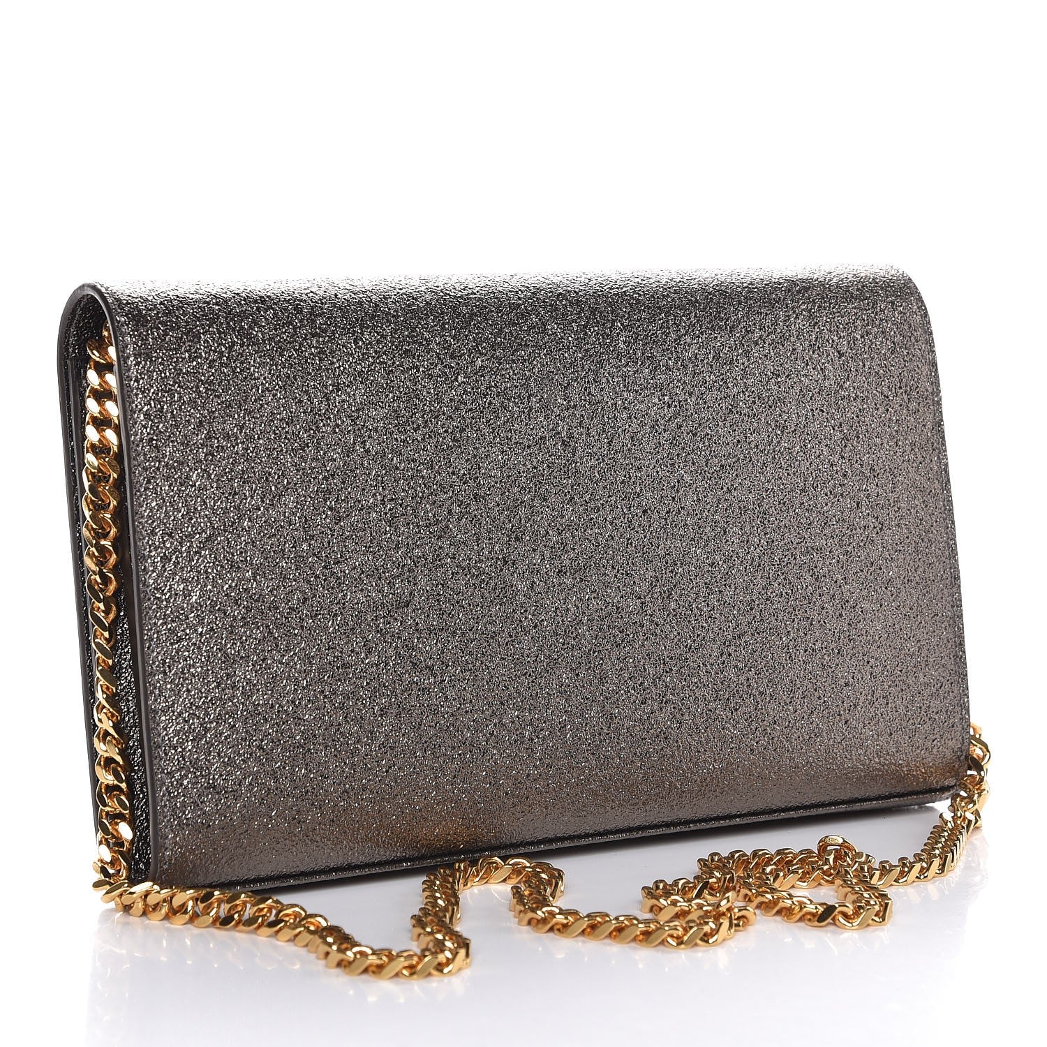 Saint Laurent Grained Metallic Calfskin Monogram Chain Wallet Gris 3 of 7
